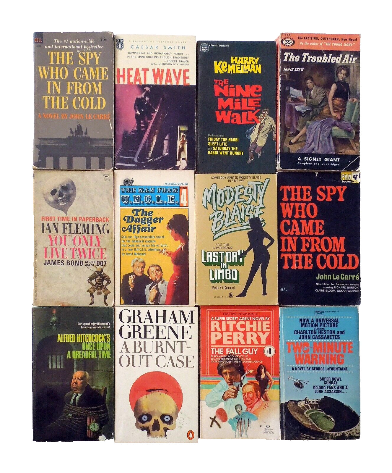 12-book Lot of Vintage Action, Thriller & Suspense: 007, UNCLE, Alfred Hitchcock