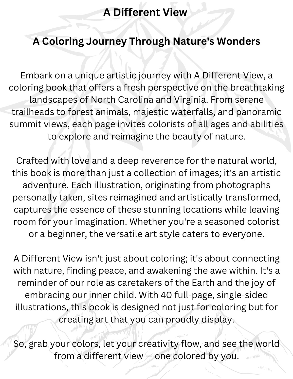 A Different View Vol 1 – Nature Coloring Book from photography in NC and VA