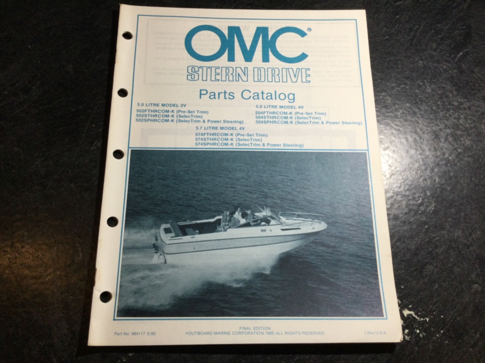 1985 OMC 5.0L & 5.7L V8 Stern Drive Parts Catalog GM 305 & 350 C.I 2V & 4V