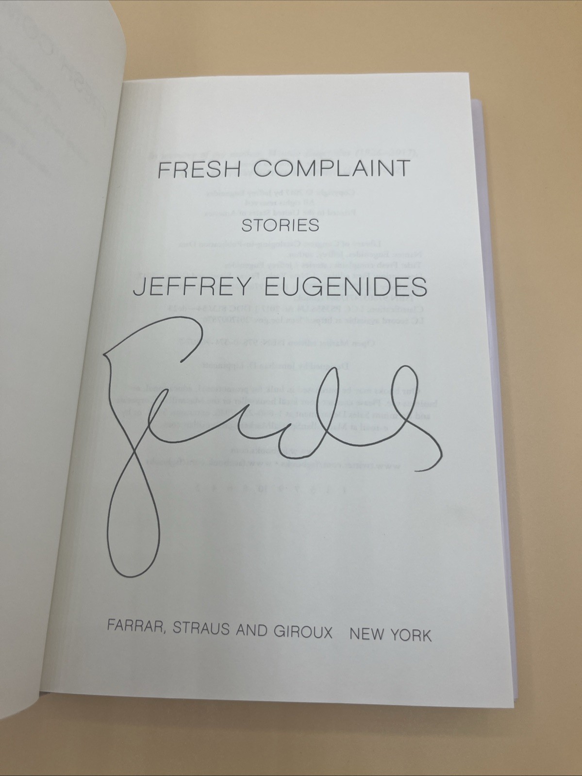Fresh Complaint *Signed* – Jeffrey Eugenides