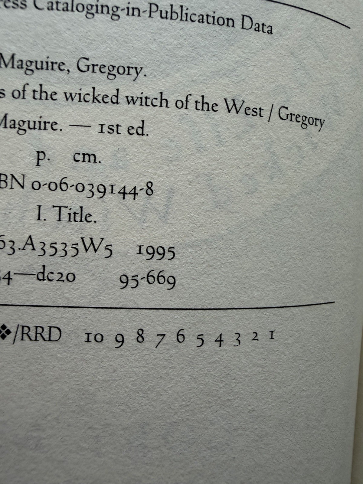 VG/VG INSCRIBED Wicked by Gregory Maguire First Edition/First Printing Hardcover