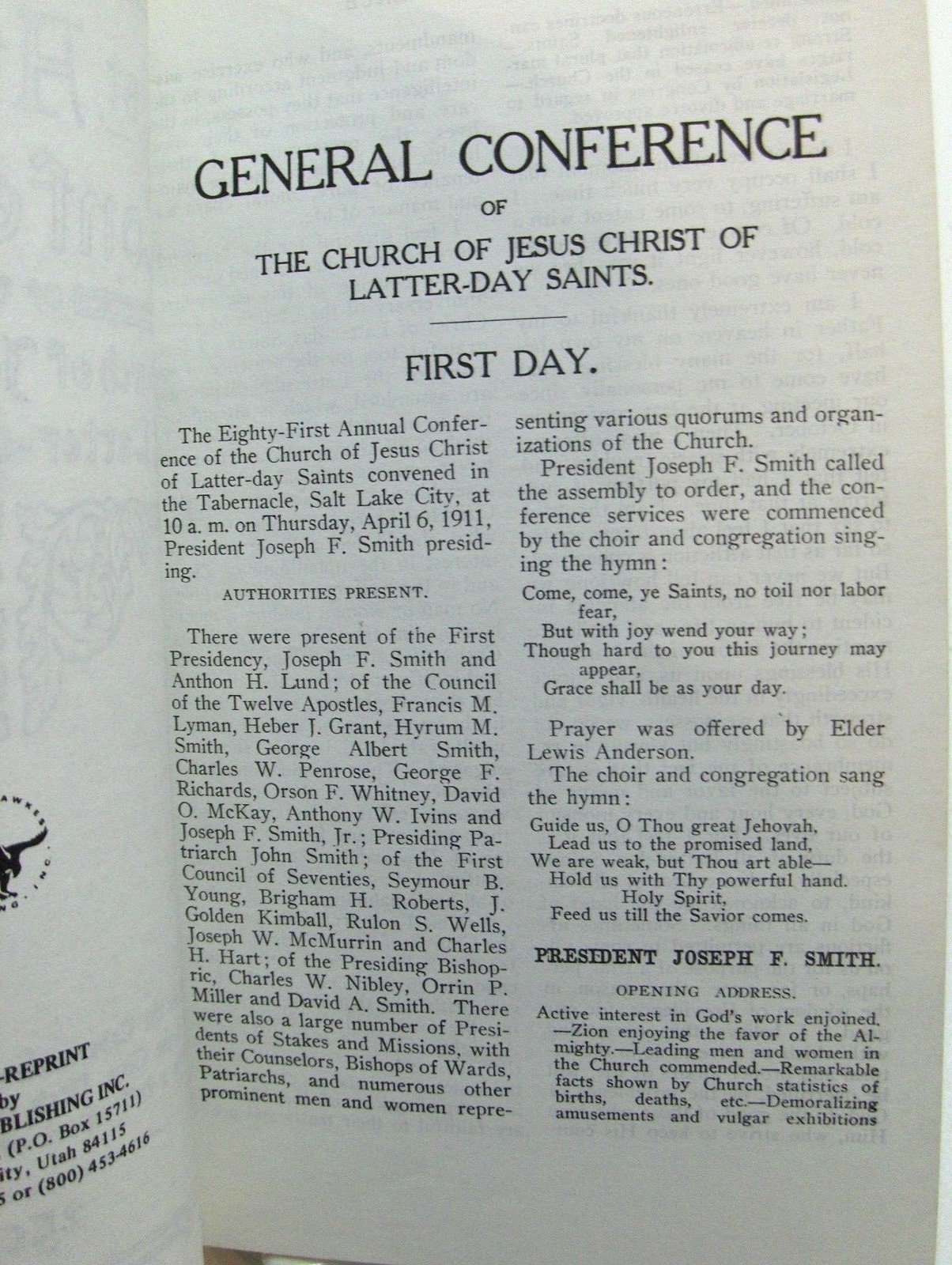 LDS GENERAL CONFERENCE REPORTS 1911 Exact Photo Reproduction Mormon SB