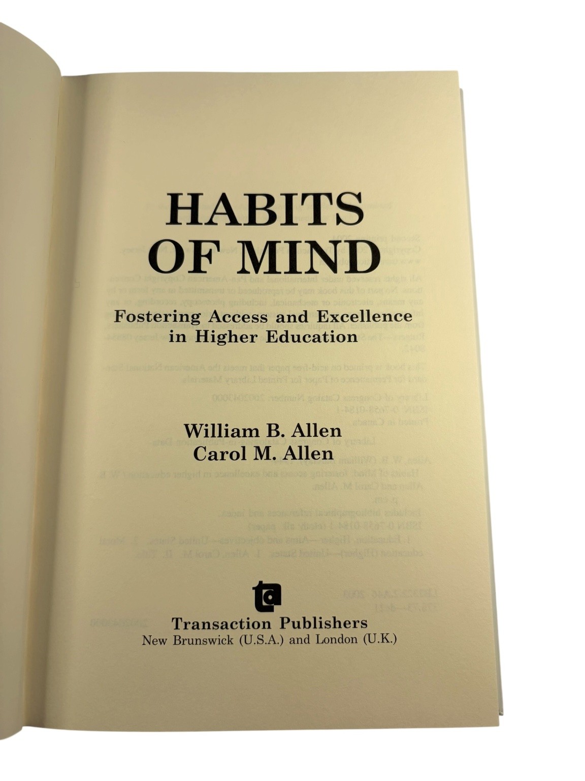 Habits of Mind Allen 2004 Second Printing Higher Education Transaction