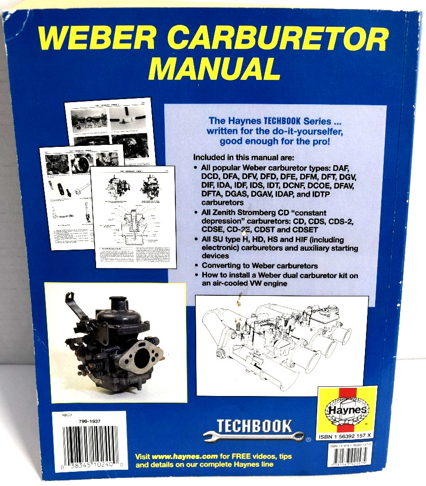 Haynes Manuals Weber Carburetor Techbook #10240 Zenith, Stromberg, SU *VERY GOOD