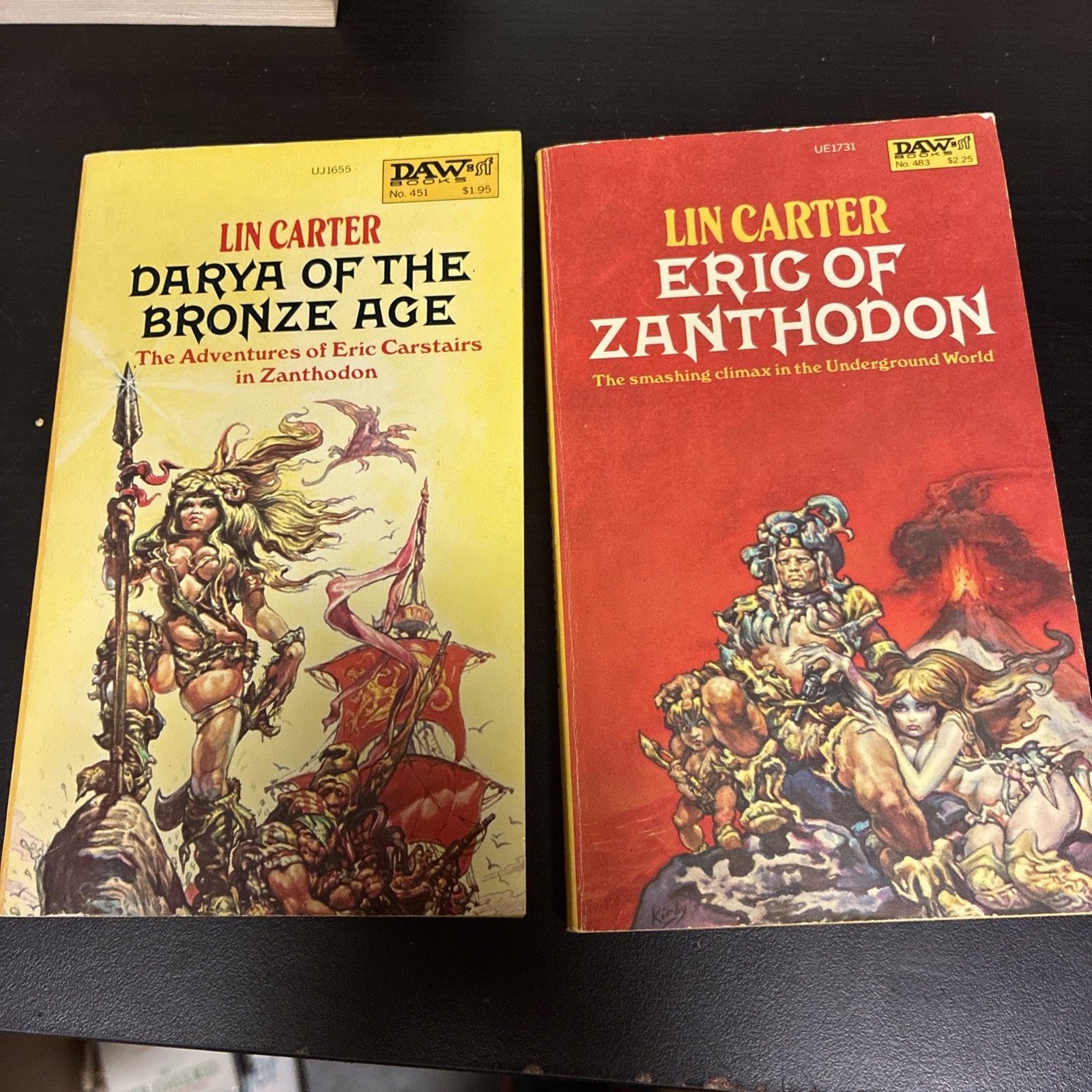 Lin Carter’s complete 5-paperback Zanthodon series, DAW, J Kirby/T Kidd art, GGA