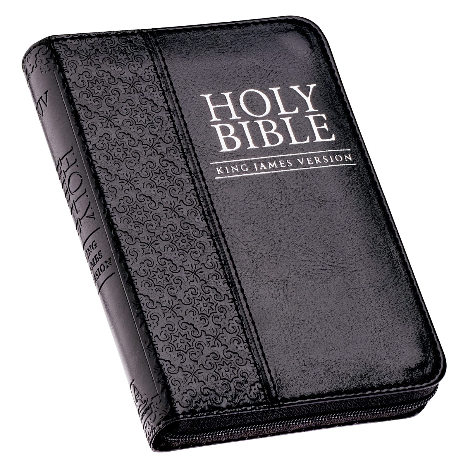 KJV Holy Bible, Mini Pocket Bible – Zippered Black Faux Leather Bible w/Ribbon