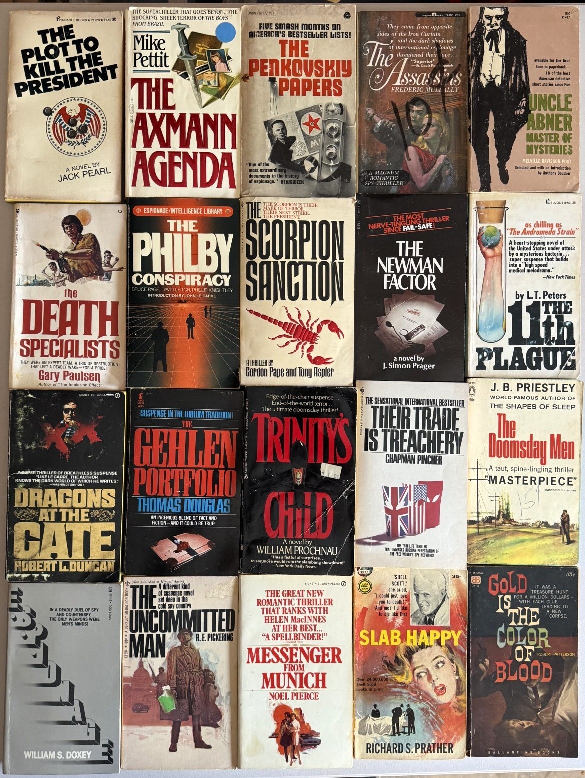 lot of 20 VINTAGE PAPERBACKS – action thriller espionage suspense mystery