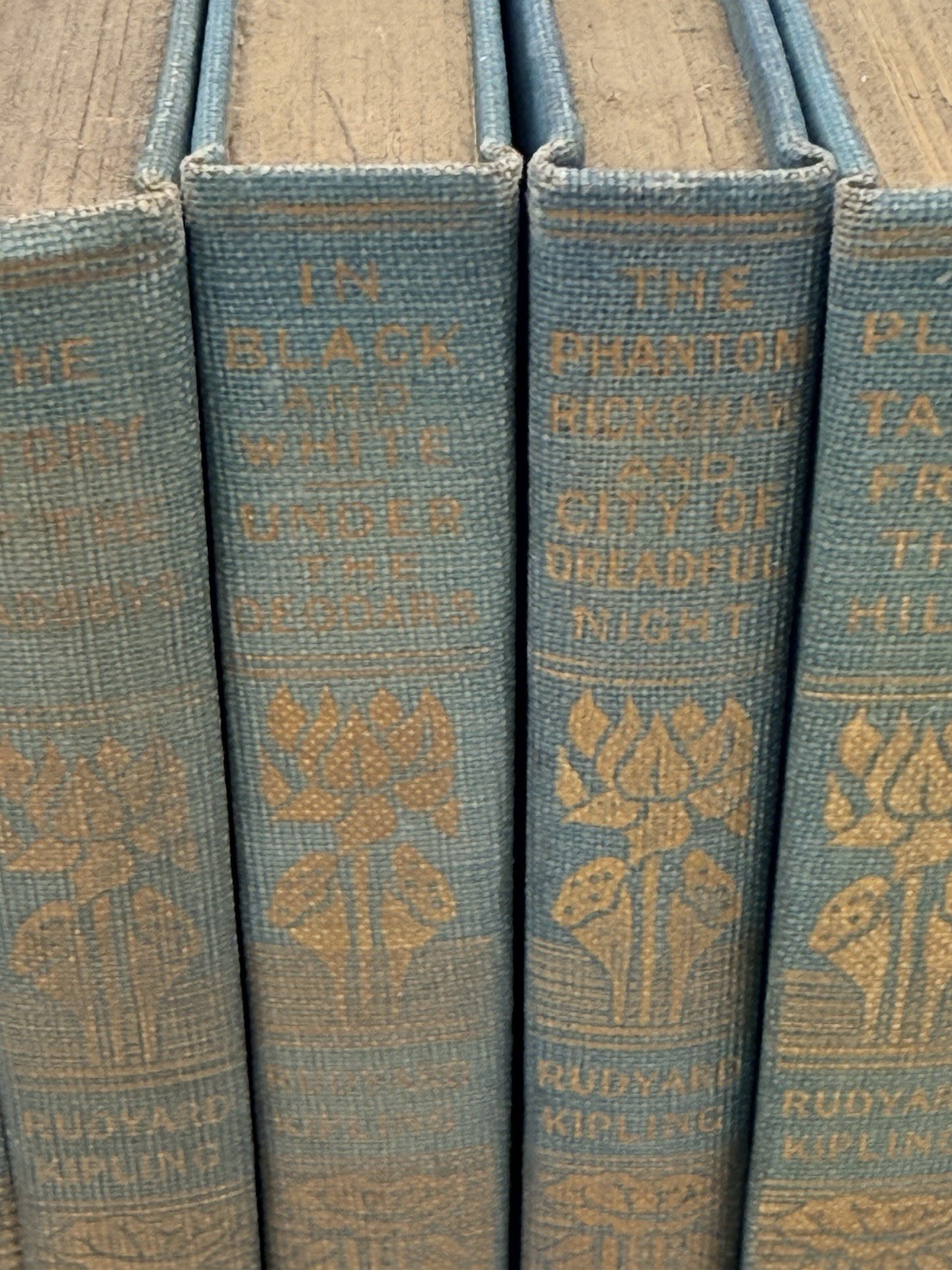 Antique Rudyard Kipling 10 Volume Set 1900 Lotus Flower Art Nouveau Cloth Cover