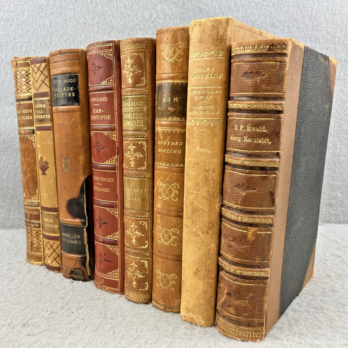 Leather Books Decor Mixed Languages Lot Of 8 Decorative Interior Design Vintage
