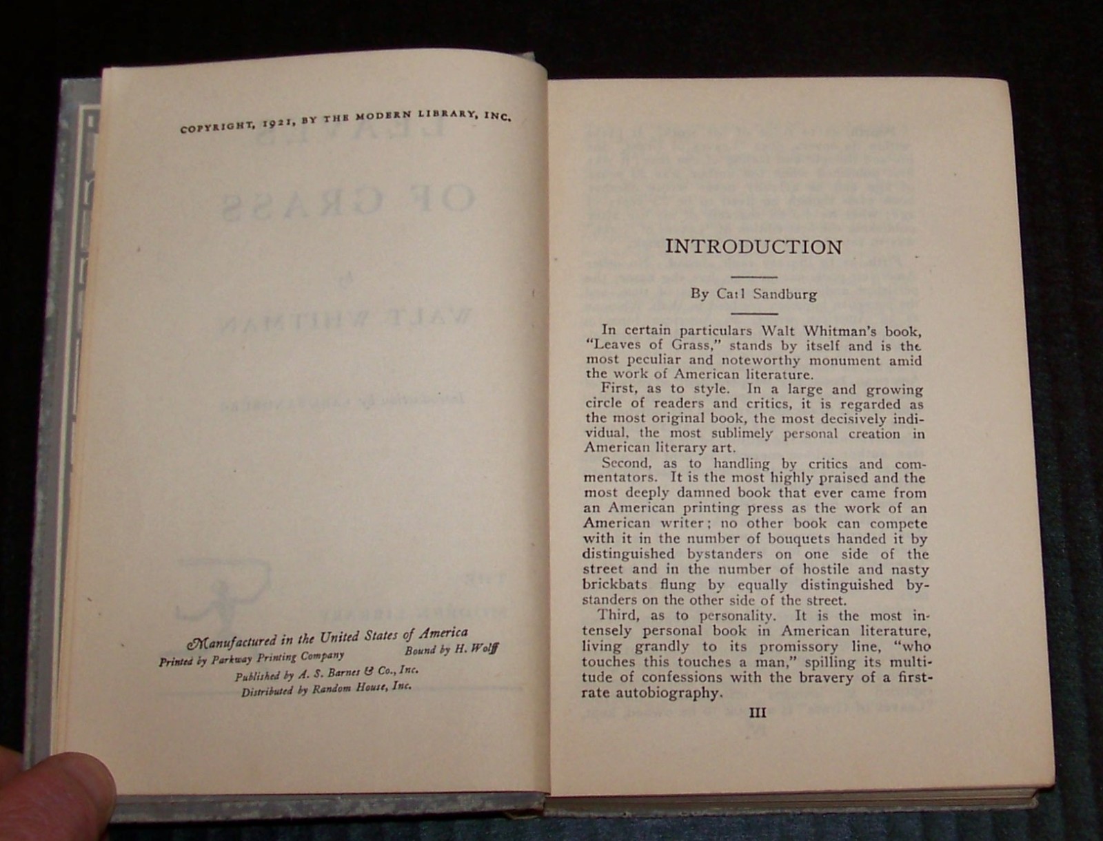 Walt Whitman 3 Book Lot: Leaves of Grass 1921 / Leaves…(Facsimile), West Hills