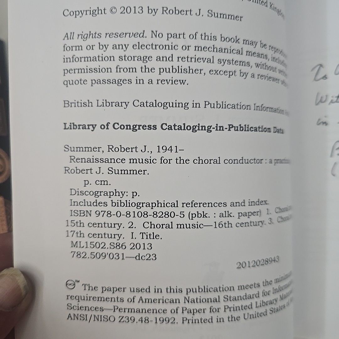 Signed**Renaissance Music for the Choral Conductor by Robert J. Summer(2013,PB)
