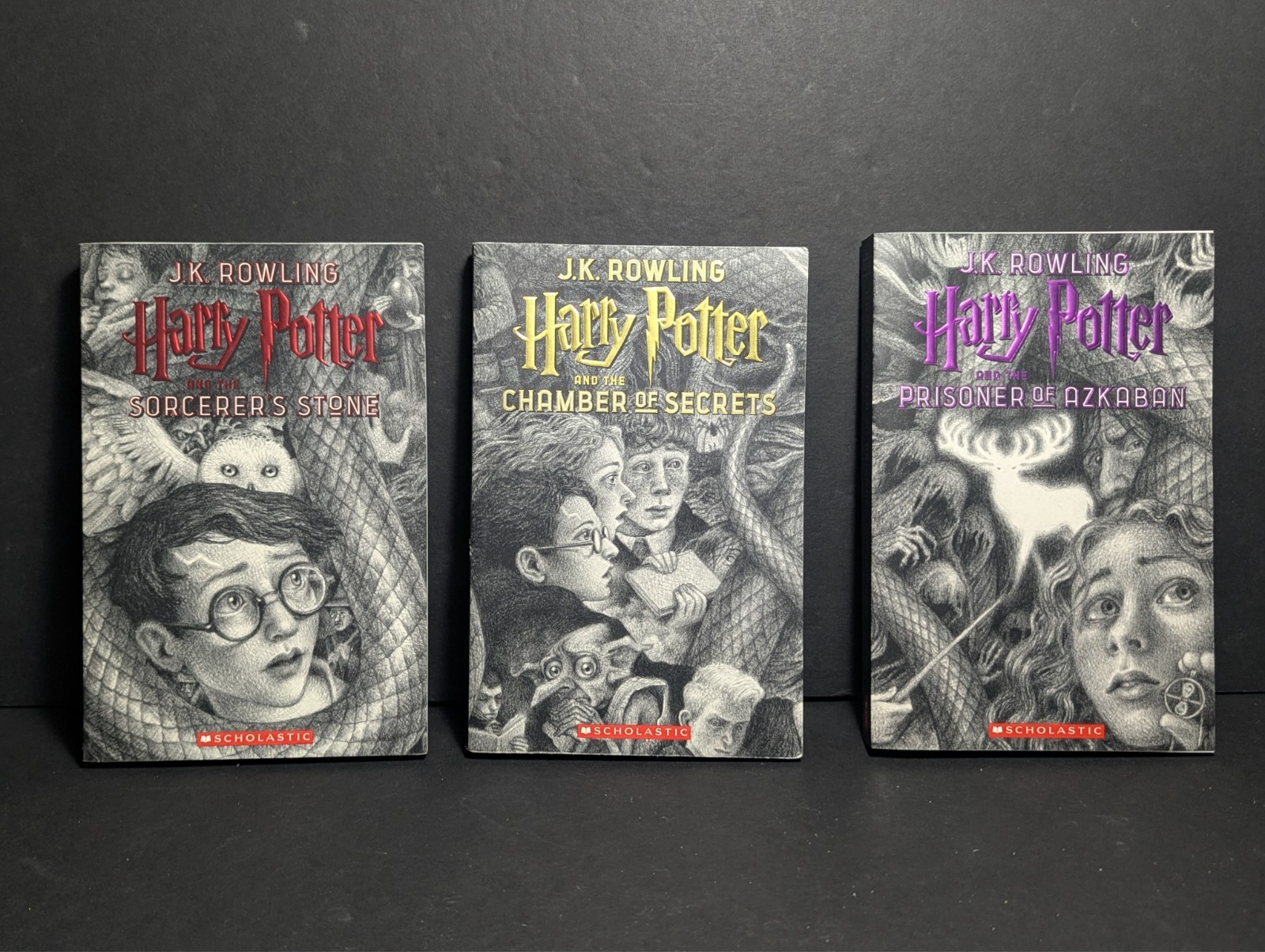 Harry Potter Complete Series 1-7 Box Set + Hogwarts Library Lot Scholastic