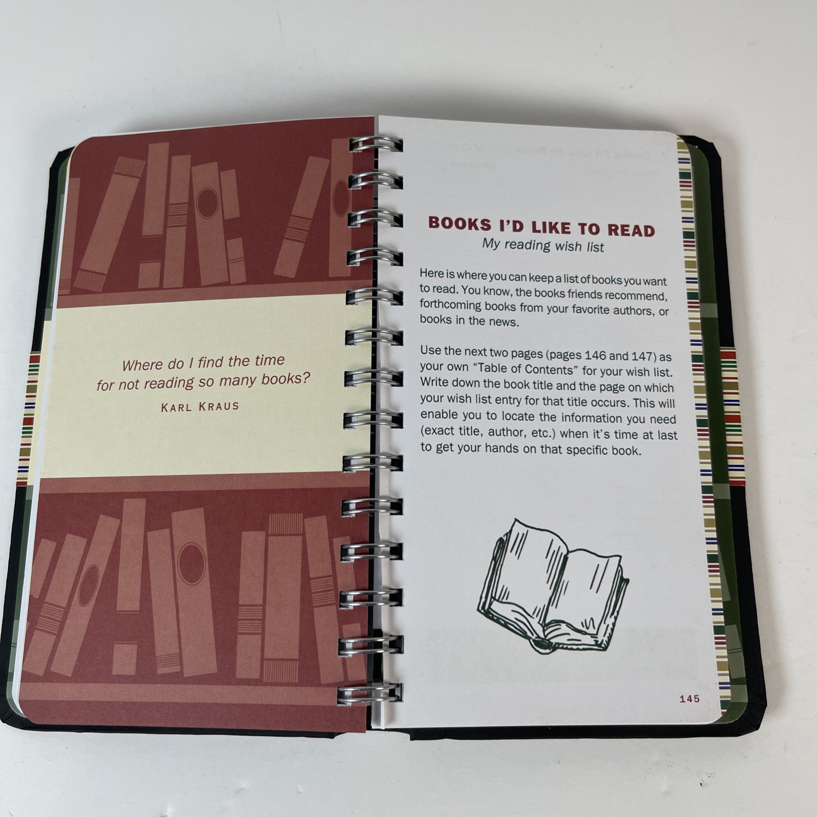 The Book Lover’s Journal: My Personal Reading Record (Hardback Spiral) 216 Pages