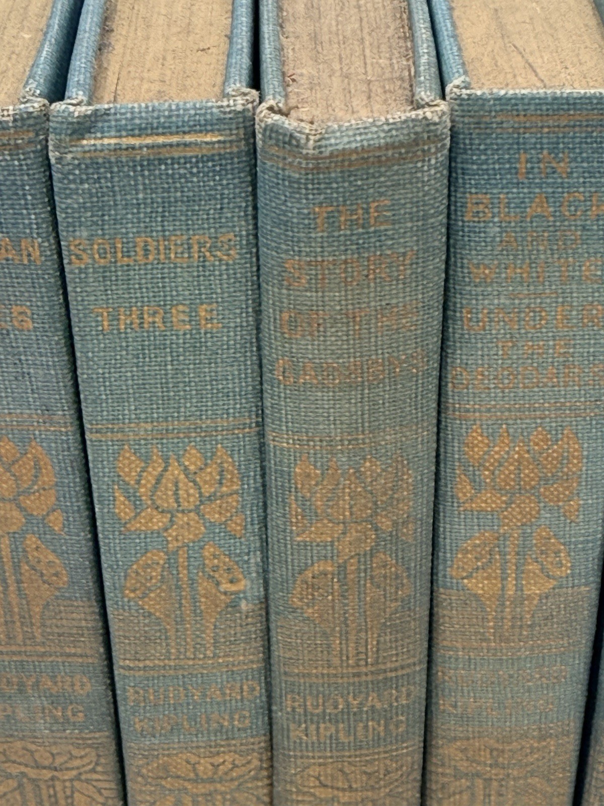 Antique Rudyard Kipling 10 Volume Set 1900 Lotus Flower Art Nouveau Cloth Cover