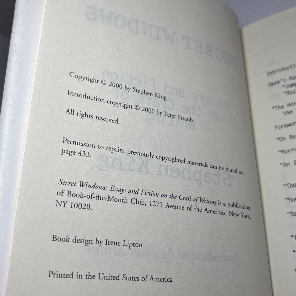 Vintage 2000 Stephen King Secret Windows Essays & Fiction on Writing Hardcover