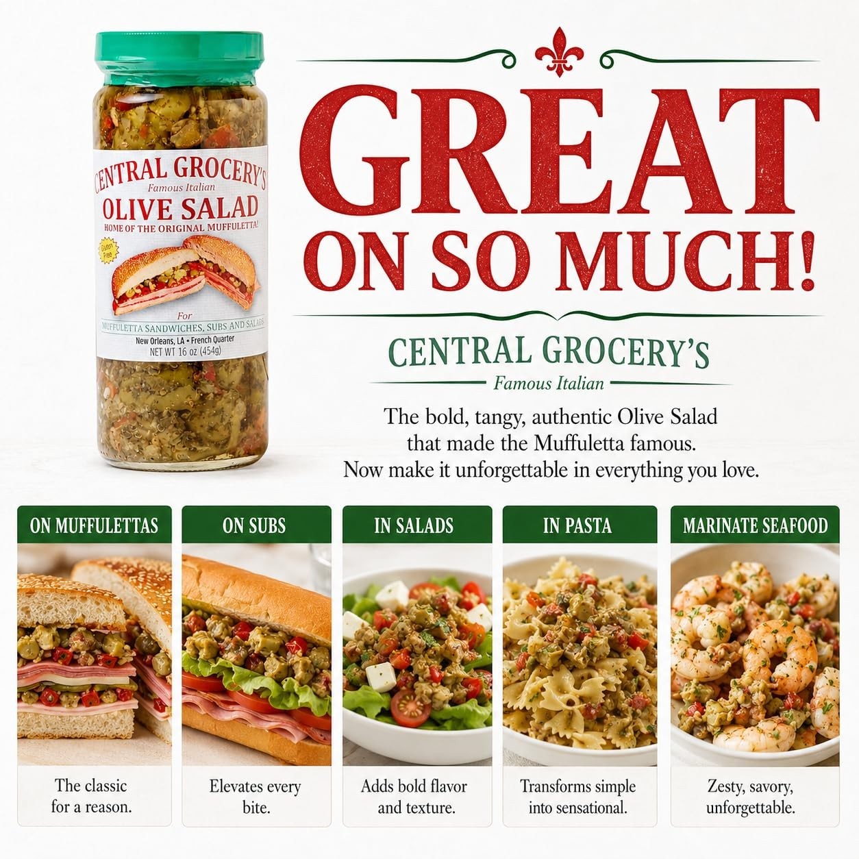Authentic New Orleans Olive Salad 16 oz – Italian Muffuletta Spread, Relish for