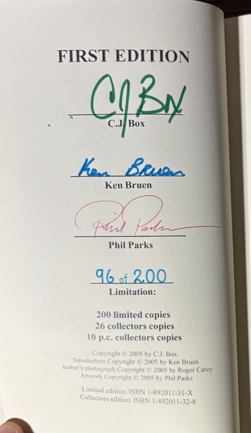 Dull Knife C J Box Signed Limited 96 200 Ken Bruen Phil Parks Joe Pickett HC