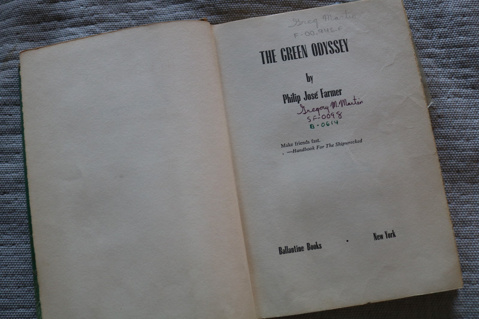 The Green Odyssey RARE hardback book 1957 Philip Jose Farmer