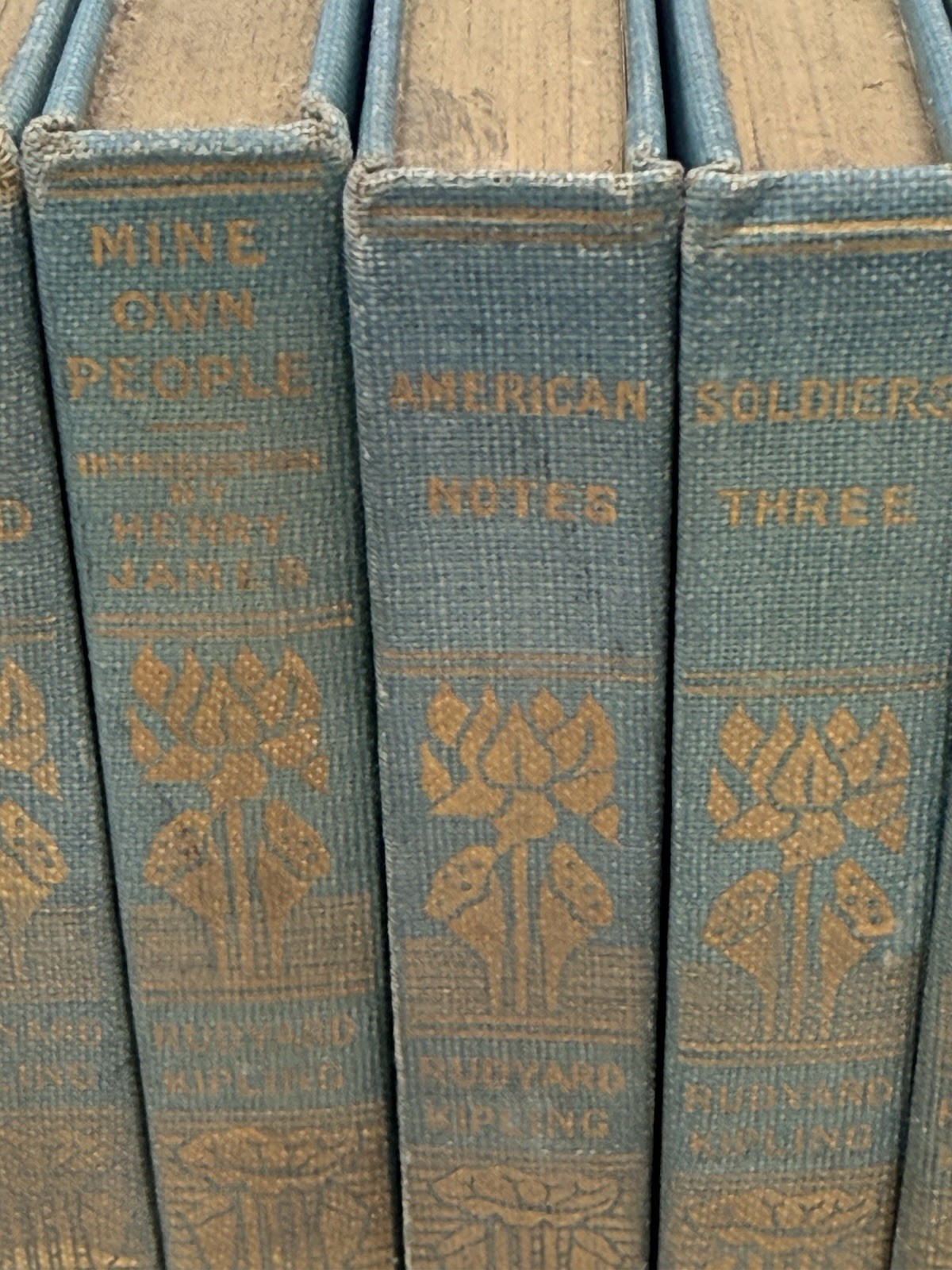 Antique Rudyard Kipling 10 Volume Set 1900 Lotus Flower Art Nouveau Cloth Cover