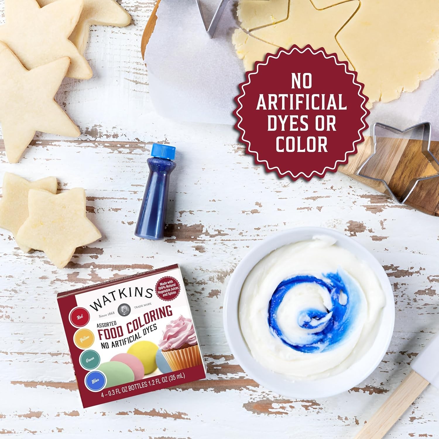 Natural Assorted Food Coloring – Red, Yellow, Green & Blue | 4 Bottles 0.3 oz
