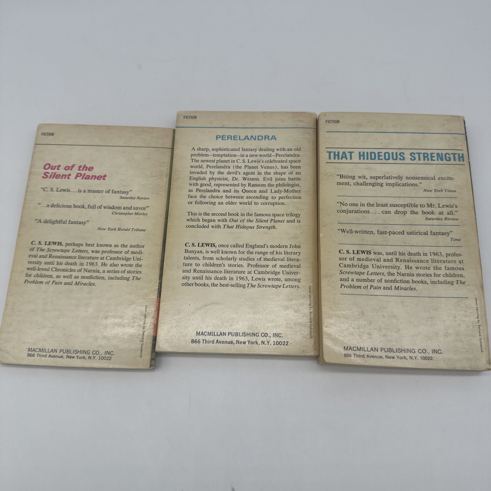 Space Trilogy C.S. Lewis Vintage Paperback Book Complete Set Sci-Fi Macmillan