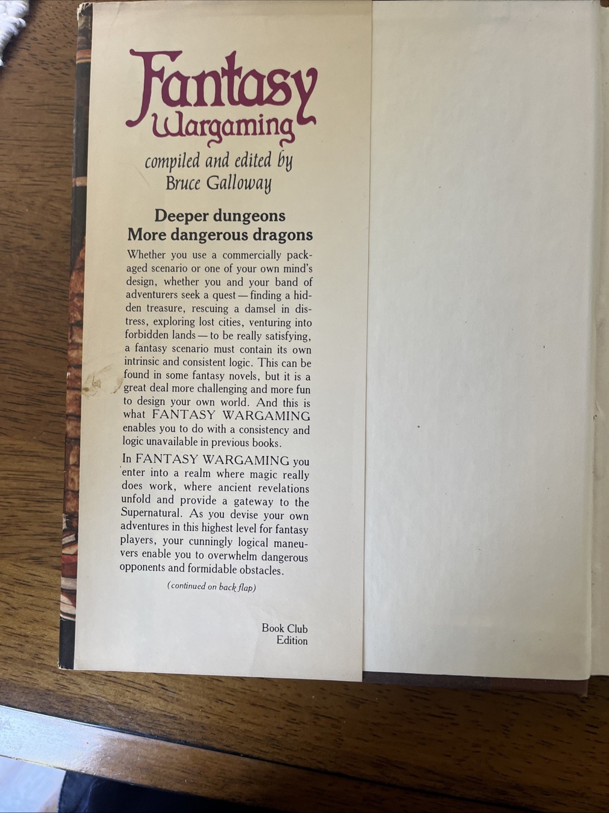 Fantasy Wargaming: The Highest Level of All by Bruce Galloway 1982 BC Ed. 1982