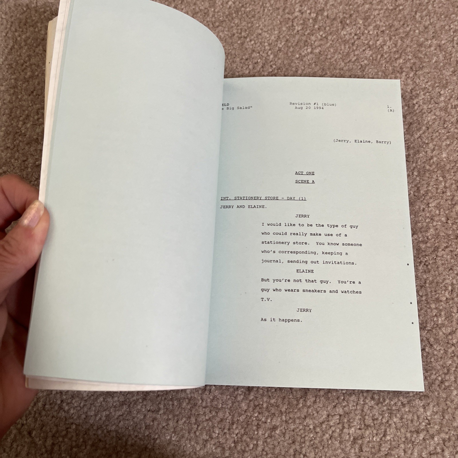 SEINFELD The Big Salad Table Script Draft 040602 Larry David 1994 Collector Gift