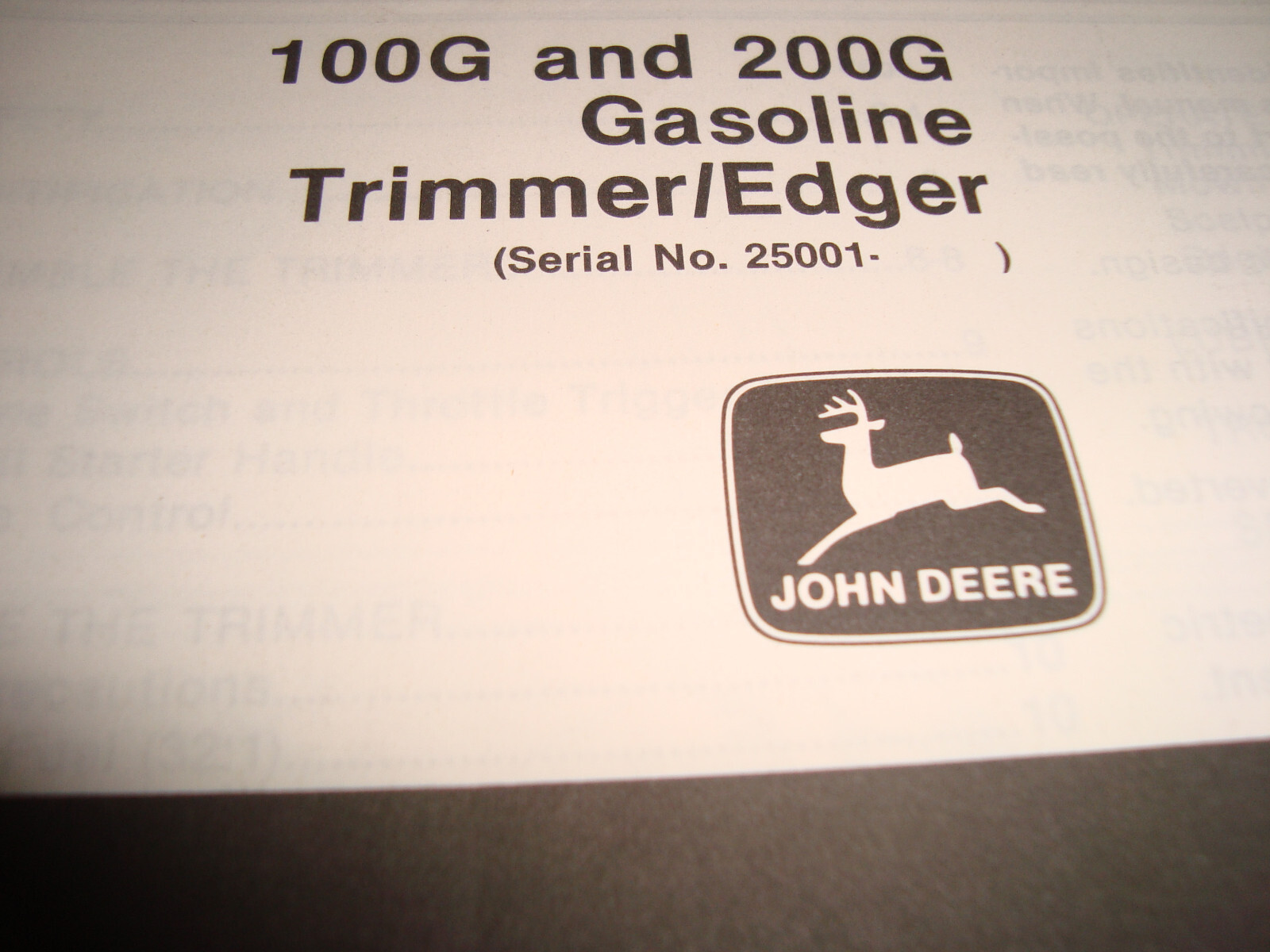John Deere Operators Manual 100G 200G Gasoline Trimmer Edger OM-TY20712 Issue J4