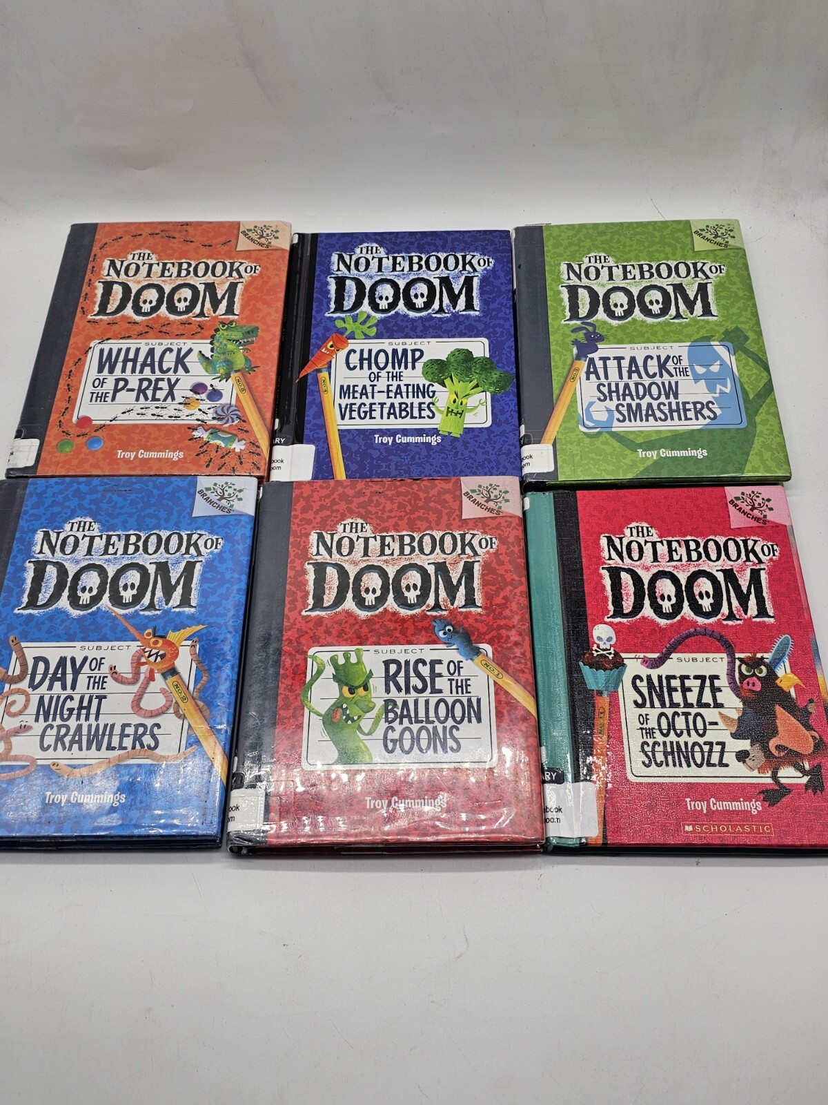 THE NOTEBOOK OF DOOM TROY CUMMINGS (MIXED LOT OF 6 BOOKS) HARDCOVER EX-LIBRARY