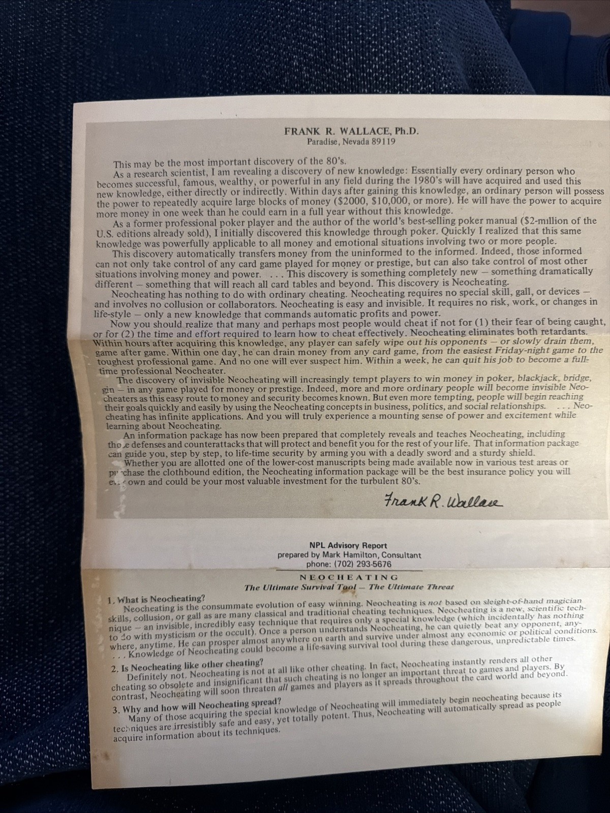 1st EDITION Neocheating Manuscript Book AND RARE Pamphlet by Frank R. Wallace
