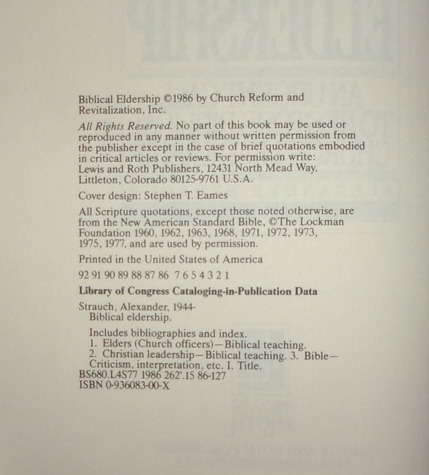 BIBLICAL ELDERSHIP-An Urgent Call to Restore Church Leadership-Strauch-SUPERB HC