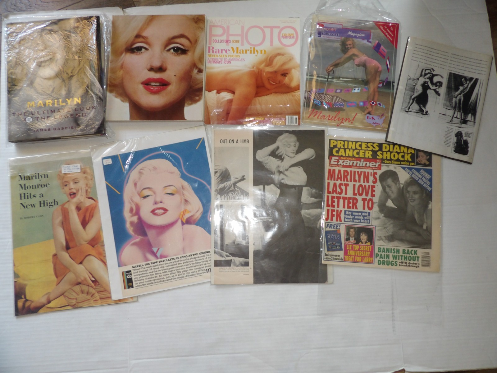 lot of 9 Marilyn Monroe books, HC & PB magazines, articles Books like new