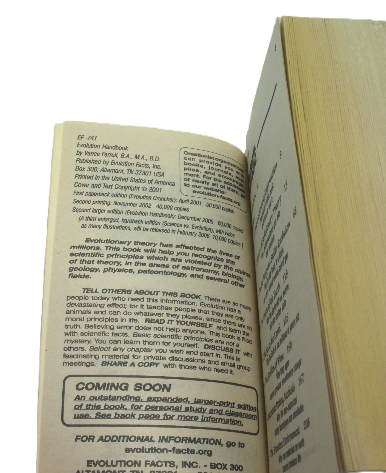 SDA The Evolution Handbook LN by Seventh Day Adventist Vance Ferrell 992 Page PB