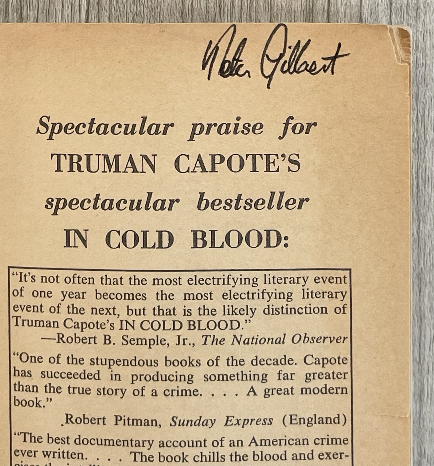 SIGNED (unauth) Truman Capote IN COLD BLOOD 1965 3rd Printing Paperback RARE
