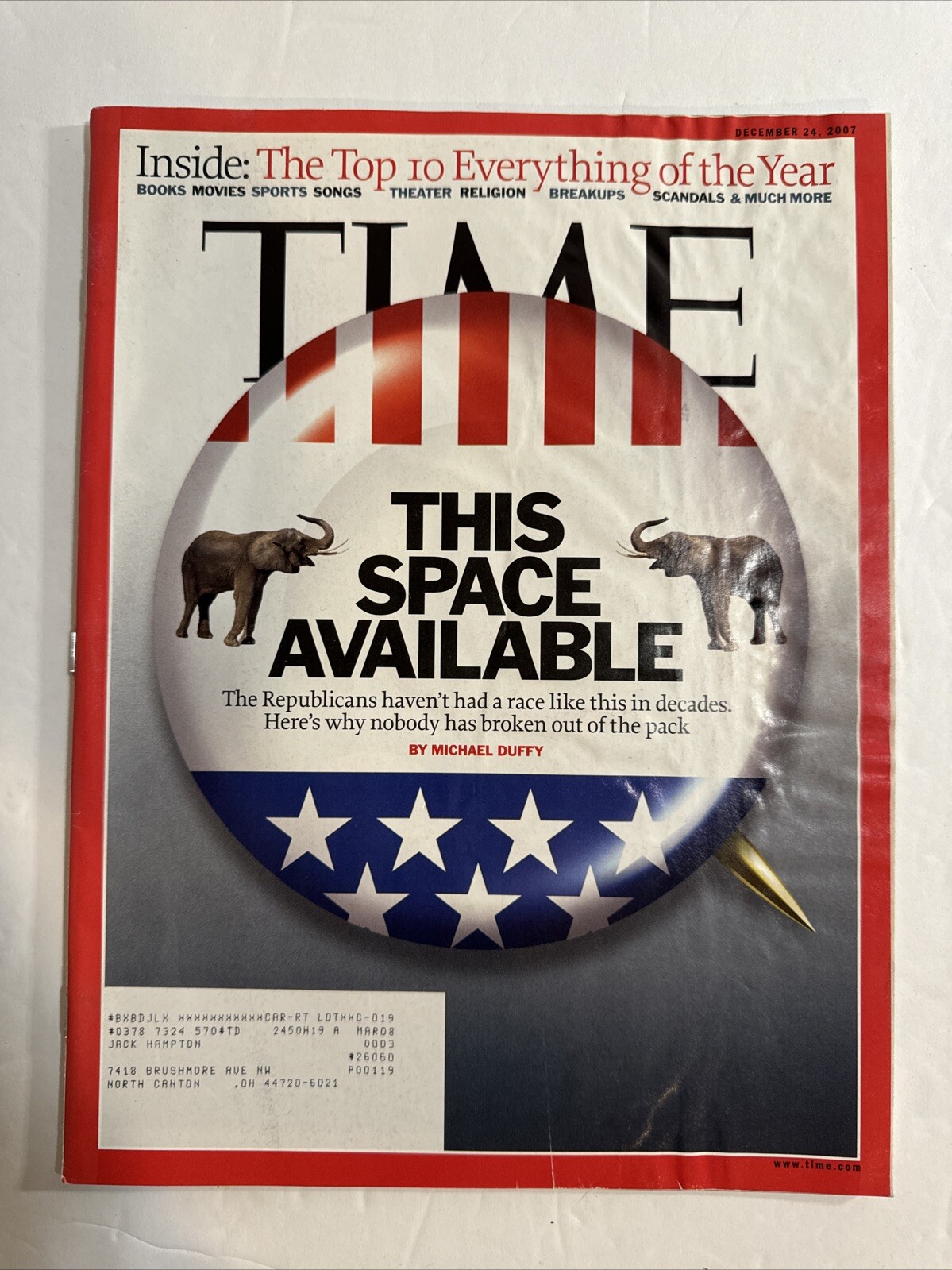 Time Magazine December 24, 2007 This Space Available The Republicans M228