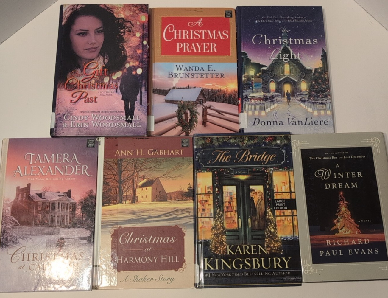 Lot of 7 LARGE PRINT Christmas Christian Fiction Romance Hardcover Books