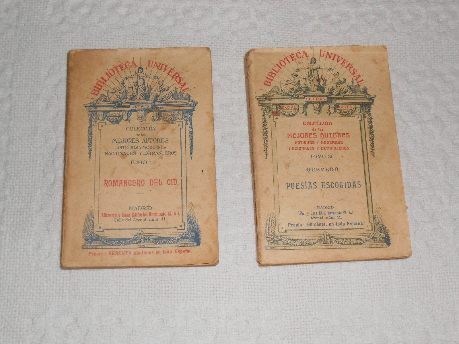 2 BIBLIOTECA UNIVERSAL BOOK QUEVEDO-POESIAS ESCOGIDAS / ROMANCERO DEL CID