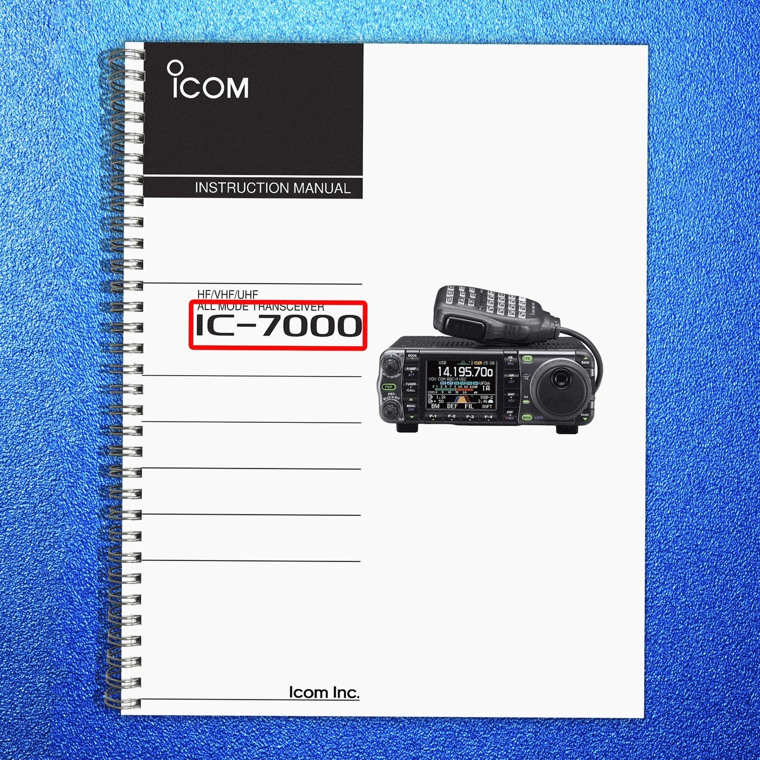 ICOM IC-7000 HF VHF UHF Transceiver Instruction Manual – SPIRAL BOUND – COVERED