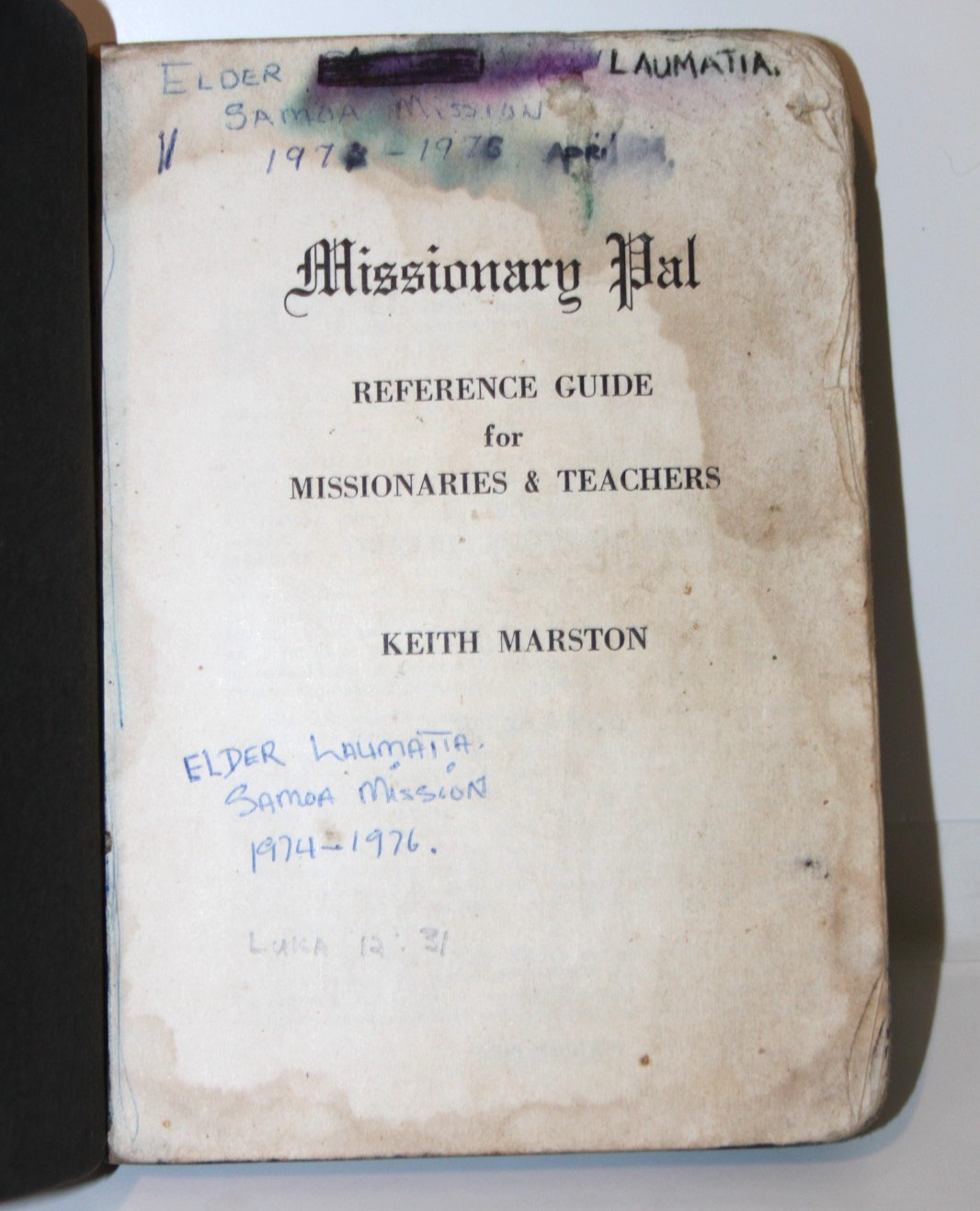Missionary Pal Reference Guide Field Handbook Keith Marston 1972 Mormon LDS