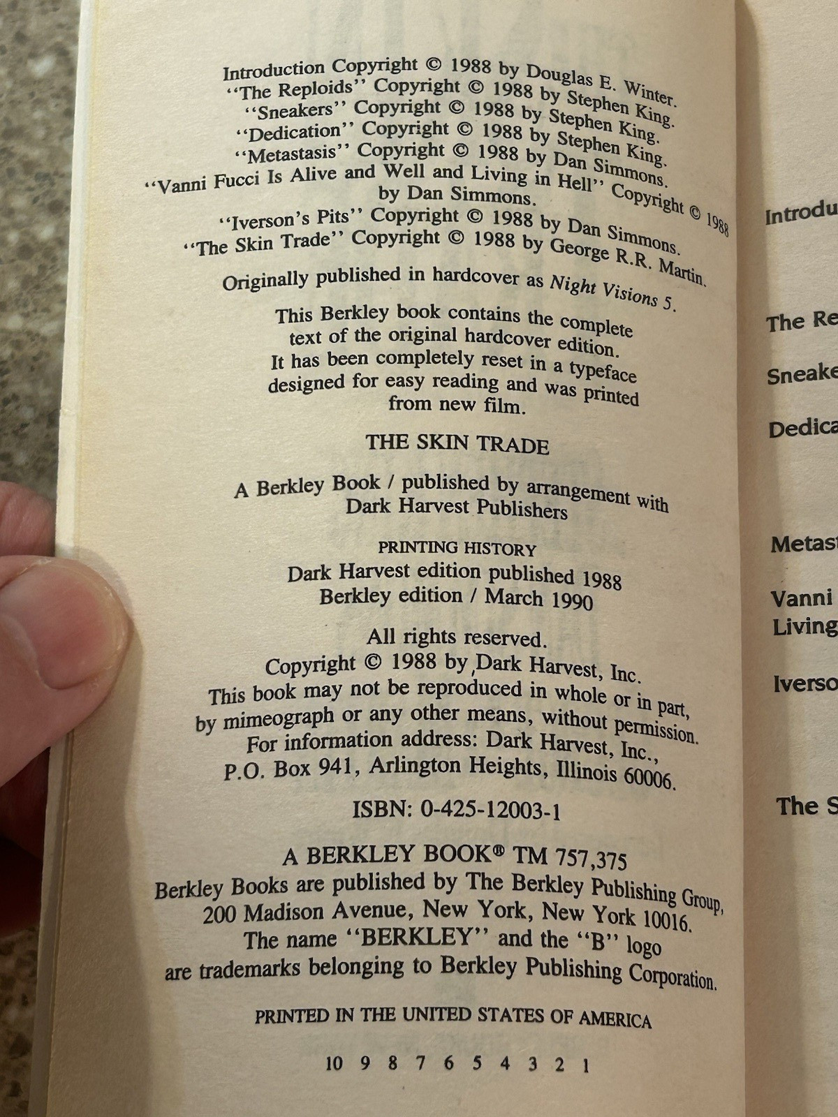 The Skin Trade a 1990 1st Berkley Paperback 7 Horror Stories 3 by Stephen King