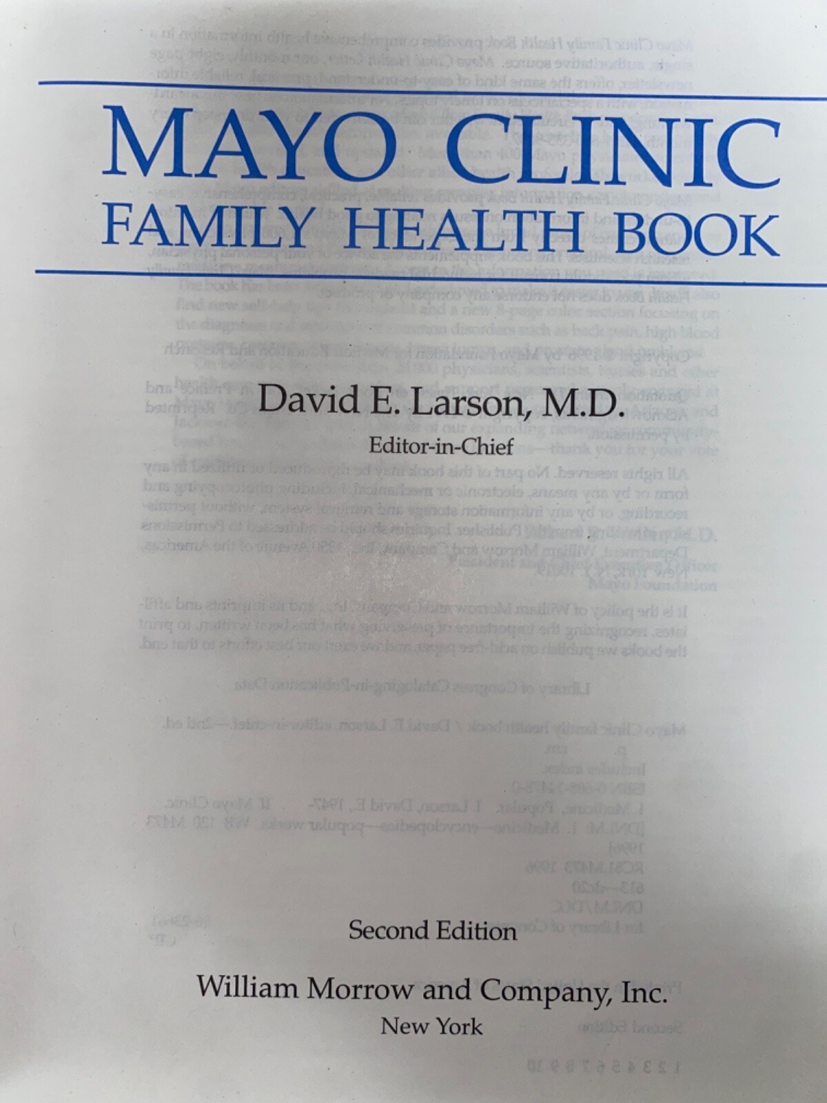 Mayo Clinic Family Health Book Rare David Larson M.D. Edition 2nd Edition 1996