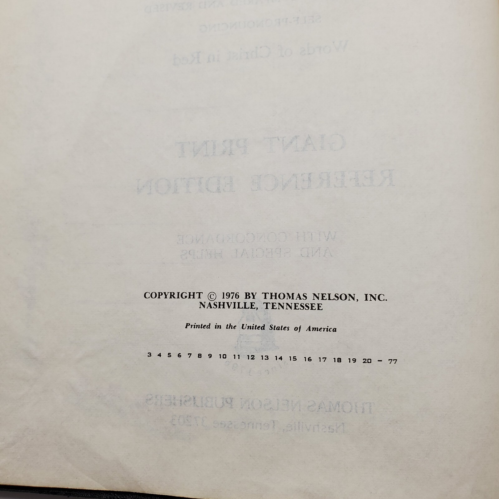 Holy Bible Reference Edition 1976 King James Version Giant Print Thomas Nelson