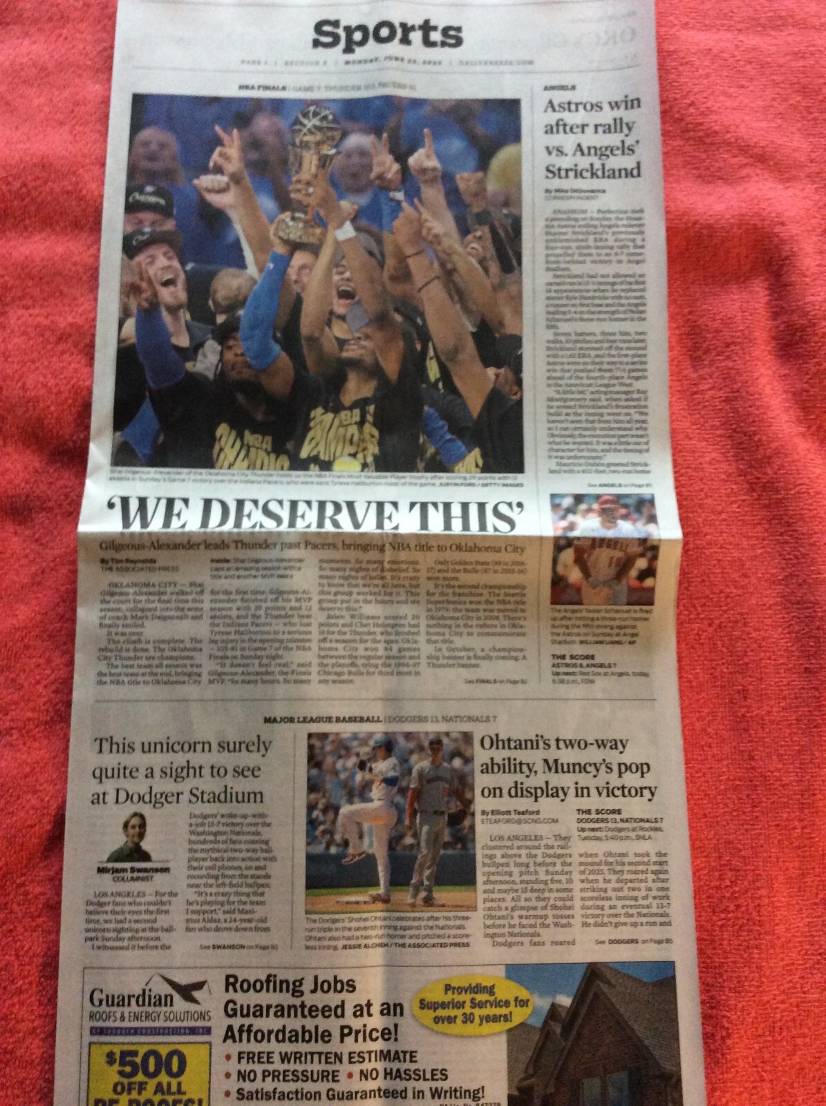 DAILY BREEZE SPORTS SECTION JUNE 23 2025 DODGERS SHOHEI OHTANI PITCHING
