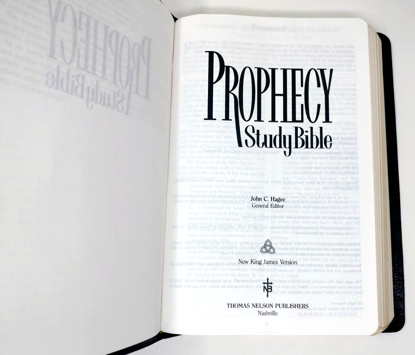 NKJV Prophecy Study Bible John Hagee Black Bonded Leather 1997 Thomas Nelson VG