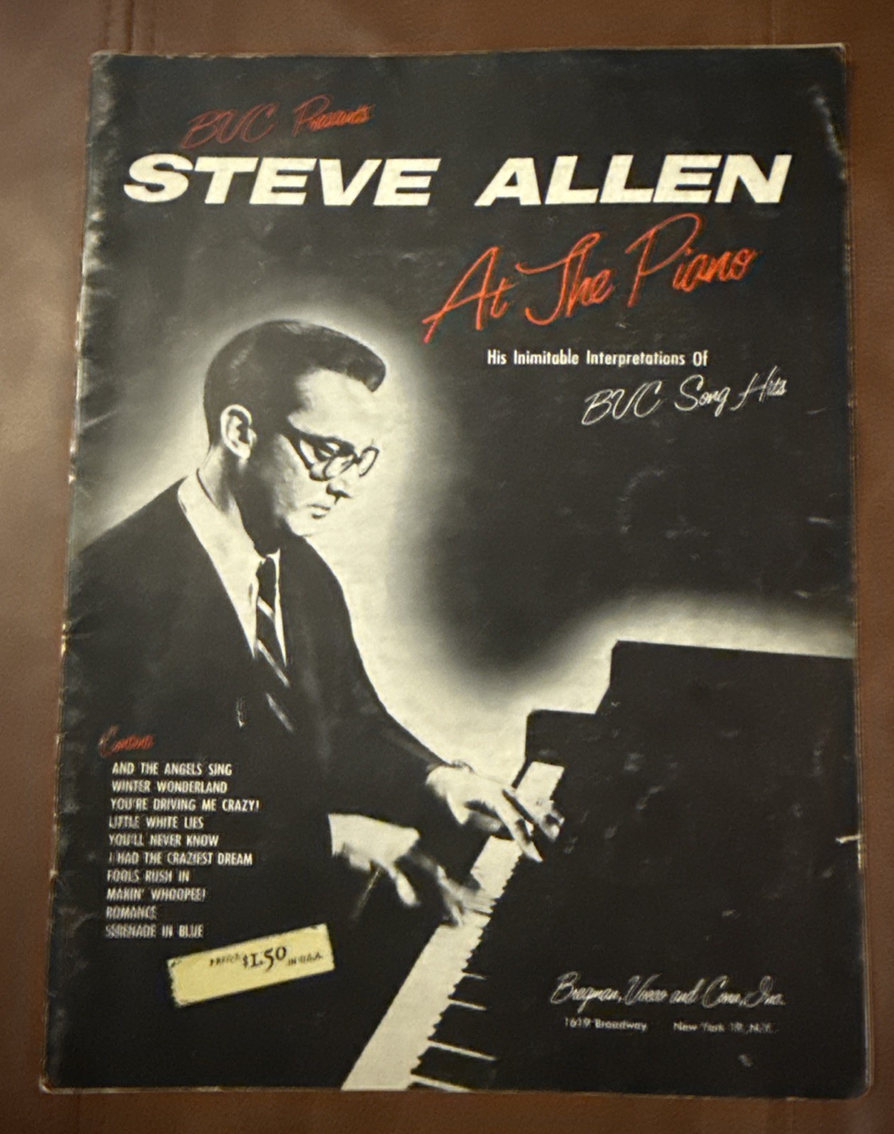 BVC Presents Steve Allen At the Piano pb songbook score music