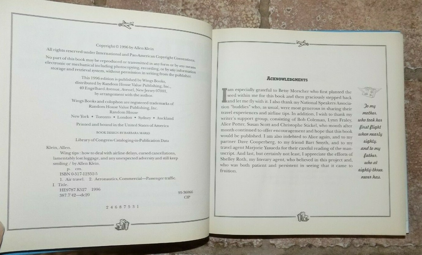 WING TIPS by Allen Klein – SIGNED – 1996 Hardcover w/Dust Jacket – Airline Delay