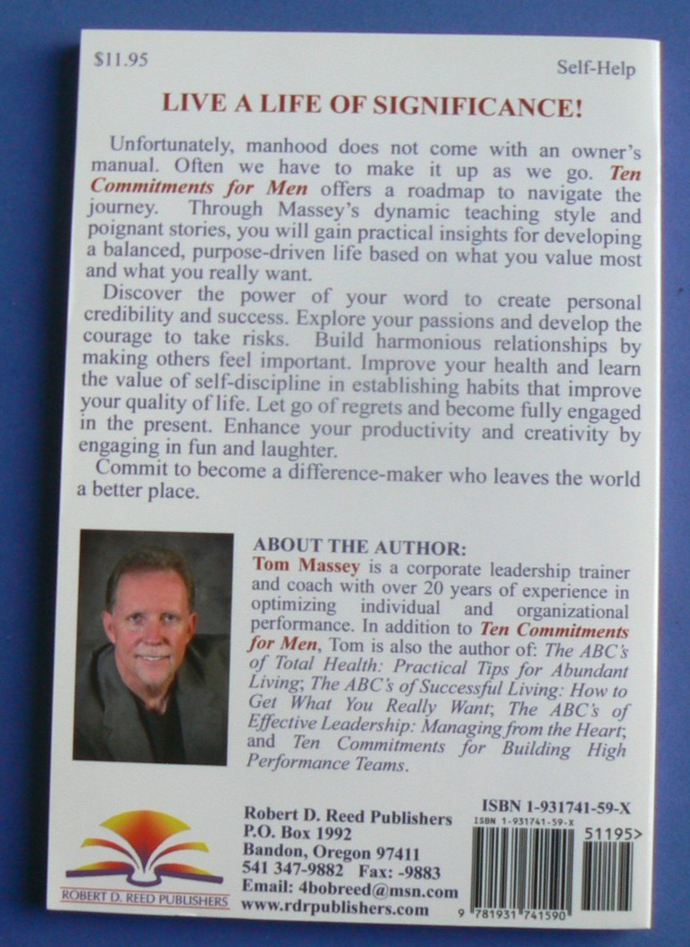 Ten Commitments for Men, Tom Massey, Self-Help, signed, 106-pages PB