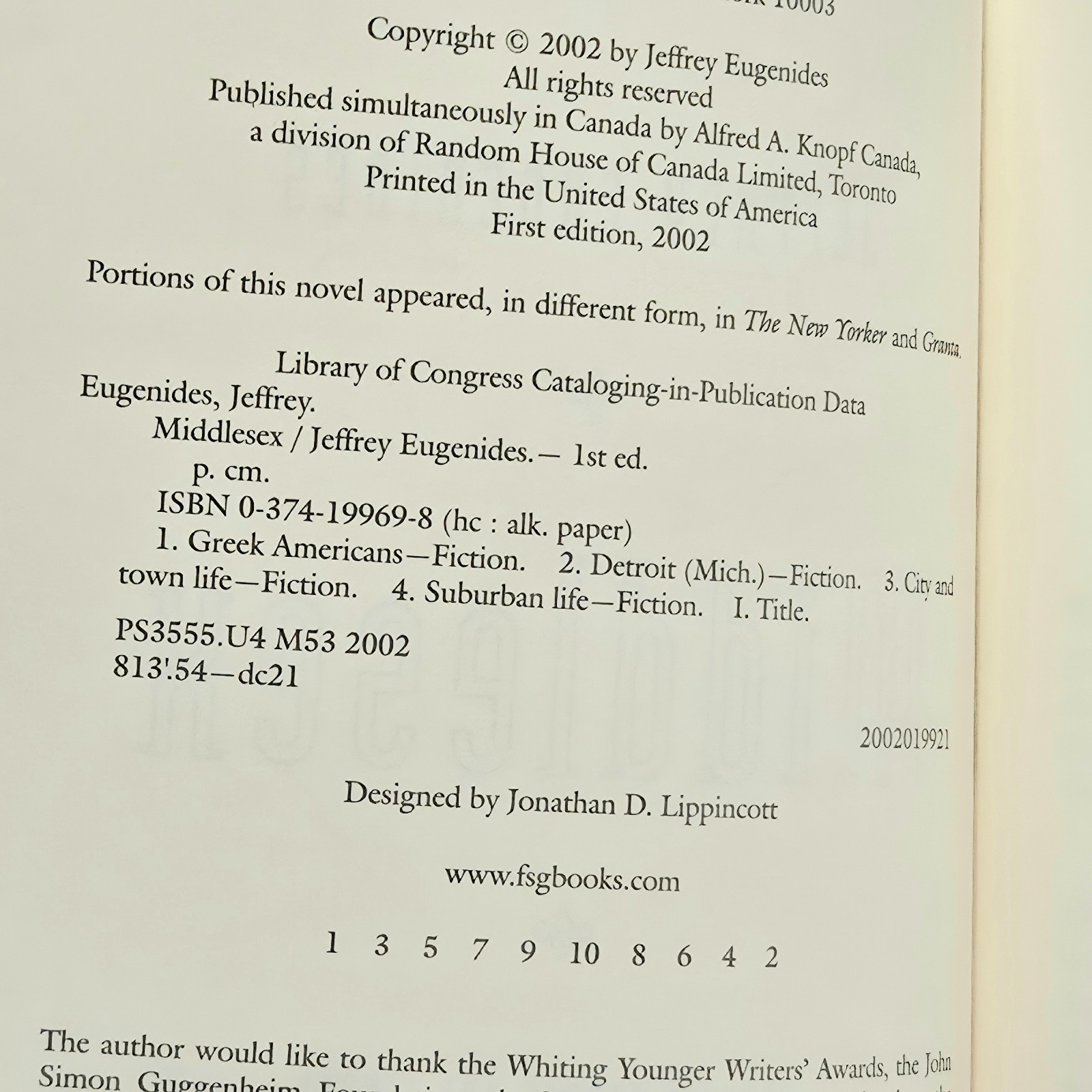 Middlesex Jeffrey Eugenides 2002 First Edition First Printing HC$DJ