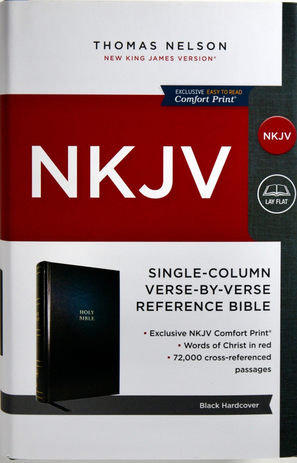 NKJV Single Column Reference Bible, Comfort Print, Black Hardcover, Red Letter