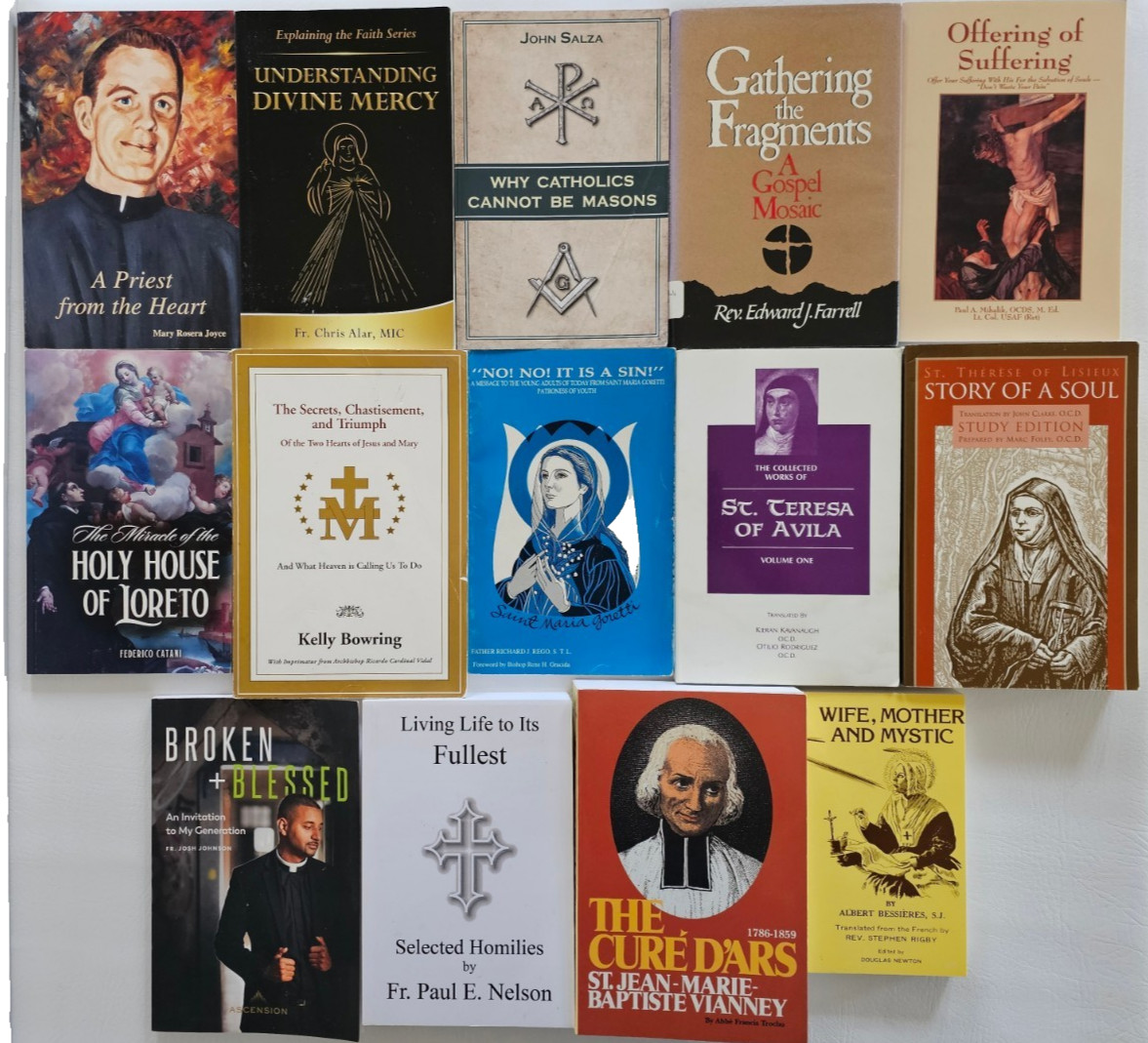 Lot of 14 CATHOLIC BOOKS PB SAINTS Priests MARIAN Mystics DIVINE MERCY Homilies